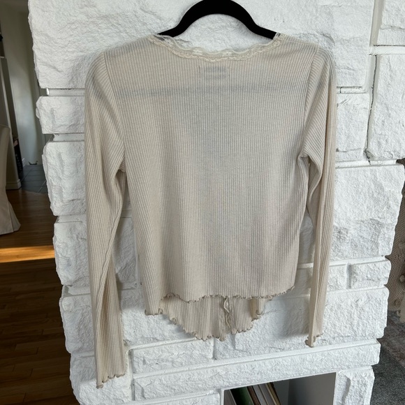 UO Urban Outfitters Lace Trim Ribbed Dainty Cream Cardigan - Picture 6 of 9